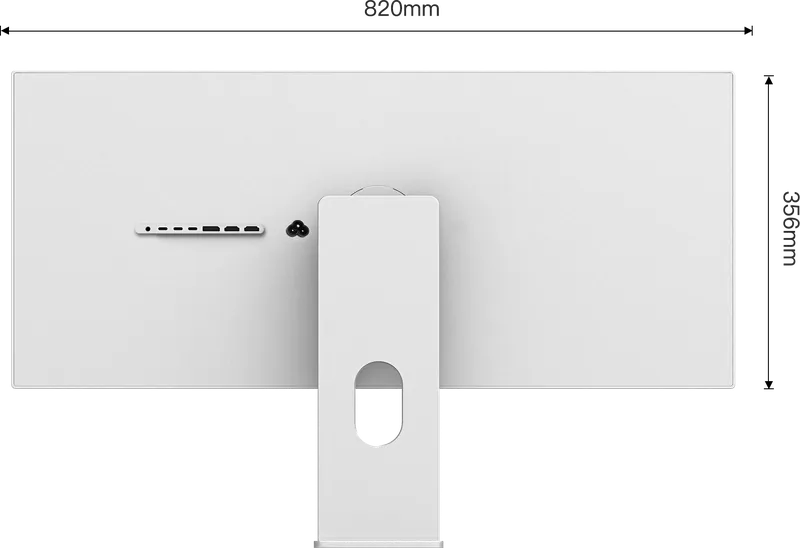 Dimensioned diagram of the back of the Kuycon W34KB monitor: 820 mm wide and 356 mm high without the stand