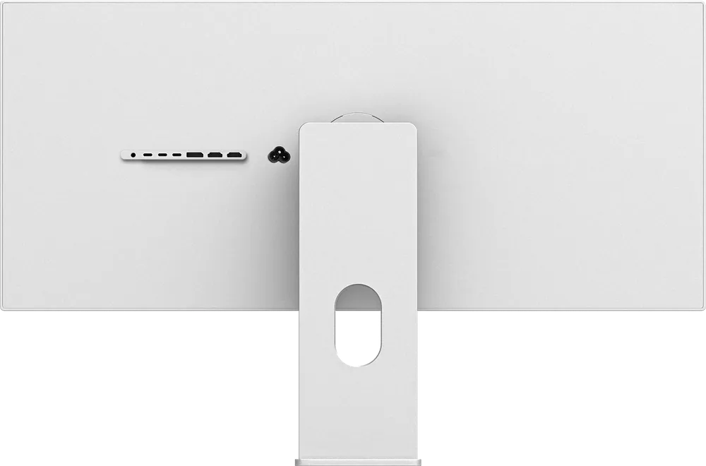 Plain back of the Kuycon W34KB: solid aluminum panel, row of connectors and central stand